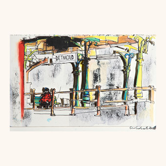 Yvonne Pretzsch Art - Bahnsteig 3 - Mann auf Bank - Urban Sketching - Kunst - Detmold