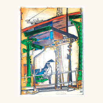 Yvonne Pretzsch Art - Bahnsteig 5 - Lesender Mann - Urban Sketching - Kunst - Detmold