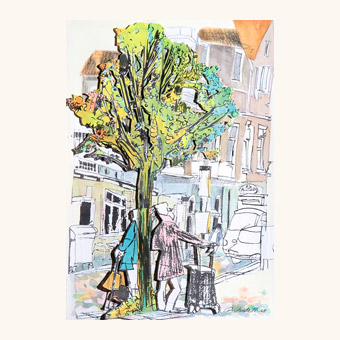 Yvonne Pretzsch Art - Bushaltestelle 10 - Alte Ansicht mit Bäumen - Urban Sketching - Kunst - Detmold